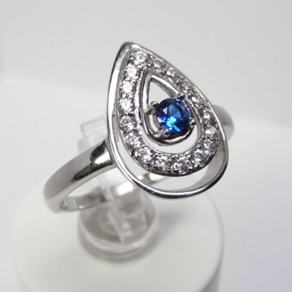 Pear Halo Engagement Simulated SAPPHIRE Silver - Picture 2 of 7